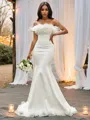 Trumpet/Mermaid Strapless Satin Feathers/Fur Sleeveless Sweep Train Wedding Dresses
