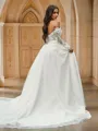 A-Line/Princess Tulle Applique Off-the-Shoulder Long Sleeves Sweep Train Wedding Dresses