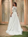 A-Line/Princess Ruched Sweetheart Tulle 3/4 Sleeves Sweep Train Wedding Dresses