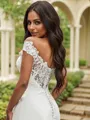 A-Line/Princess Scoop Satin Lace Sleeveless Sweep Train Wedding Dresses