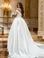 A-Line/Princess Off-the-Shoulder Ruched Sleeveless Satin Court Train Wedding Dresses