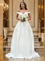 A-Line/Princess Off-the-Shoulder Ruched Sleeveless Satin Court Train Wedding Dresses