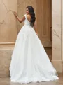 A-Line/Princess Tulle V-neck Applique Sleeveless Sweep Train Wedding Dresses