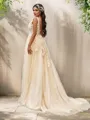 A-Line/Princess Sleeveless Tulle V-neck Applique Sweep Train Wedding Dresses