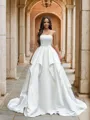 Ball-Gown Satin Ruffles Strapless Sleeveless Court Train Wedding Dresses
