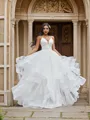 A-Line/Princess Tulle V-neck Ruffles Sleeveless Floor-Length Wedding Dresses