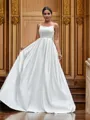 A-Line/Princess Satin Spaghetti Straps Ruffles Sleeveless Sweep Train Wedding Dresses