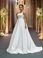 A-Line/Princess Satin Spaghetti Straps Ruffles Sleeveless Sweep Train Wedding Dresses