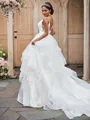 A-Line/Princess Tulle Ruffles Spaghetti Straps Sleeveless Sweep Train Wedding Dresses