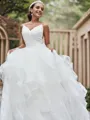 A-Line/Princess Tulle Ruffles Spaghetti Straps Sleeveless Sweep Train Wedding Dresses