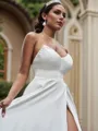 A-Line/Princess Satin Ruffles Sleeveless Sweetheart Court Train Wedding Dresses