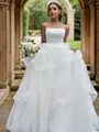 A-Line/Princess Tulle Spaghetti Straps Sleeveless Ruffles Sweep Train Wedding Dresses