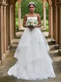 A-Line/Princess Tulle Spaghetti Straps Sleeveless Ruffles Sweep Train Wedding Dresses