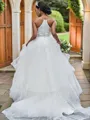 A-Line/Princess Tulle Spaghetti Straps Sleeveless Ruffles Sweep Train Wedding Dresses