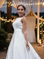 A-Line/Princess Satin Bateau Ruffles Sleeveless Sweep Train Wedding Dresses