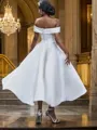 A-Line/Princess Satin Ruffles Off-the-Shoulder Sleeveless Ankle-Length Wedding Dresses