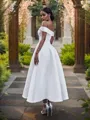 A-Line/Princess Satin Ruffles Off-the-Shoulder Sleeveless Ankle-Length Wedding Dresses