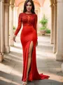 Trumpet/Mermaid Jersey Applique Scoop Long Sleeves Sweep Train Dresses