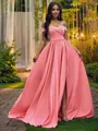 A-Line/Princess Satin Sleeveless Ruffles Off-the-Shoulder Court Train Dresses