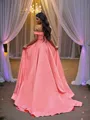 A-Line/Princess Satin Sleeveless Ruffles Off-the-Shoulder Court Train Dresses