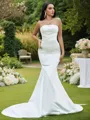 Trumpet/Mermaid Satin Ruched Strapless Sleeveless Sweep Train Wedding Dresses