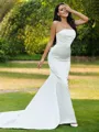 Trumpet/Mermaid Satin Ruched Strapless Sleeveless Sweep Train Wedding Dresses