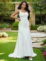 A-Line/Princess Lace Ruffles Straps Sleeveless Sweep Train Wedding Dresses