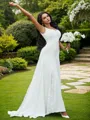 A-Line/Princess Lace Ruffles Straps Sleeveless Sweep Train Wedding Dresses