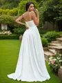 A-Line/Princess Satin Ruffles Spaghetti Straps Sleeveless Sweep Train Wedding Dresses