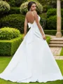 A-Line/Princess Satin Bowknot V-neck Sleeveless Sweep Train Wedding Dresses