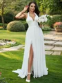 A-Line/Princess Chiffon Ruffles Halter Sleeveless Sweep Train Wedding Dresses