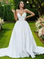 Ball-Gown Lace Ruffles V-neck Sleeveless Sweep Train Wedding Dresses