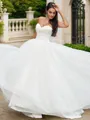 A-Line/Princess Lace Ruffles Sweetheart Sleeveless Sweep Train Wedding Dresses