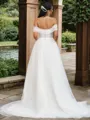 A-Line/Princess Tulle Ruffles Off-the-Shoulder Sleeveless Sweep Train Wedding Dresses