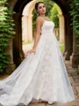 A-Line/Princess Lace Ruffles Spaghetti Straps Sleeveless Sweep Train Wedding Dresses