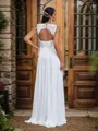 A-Line/Princess Chiffon Lace V-neck Sleeveless Sweep Train Wedding Dresses