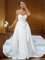 A-Line/Princess Satin Ruffles Sweetheart Sleeveless Sweep Train Wedding Dresses