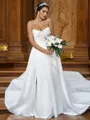 A-Line/Princess Satin Ruffles Sweetheart Sleeveless Sweep Train Wedding Dresses