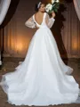 A-Line/Princess Tulle Ruffles V-neck Long Sleeves Court Train Wedding Dresses