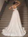A-Line/Princess Tulle Applique Straps Sleeveless Court Train Wedding Dresses