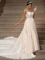 A-Line/Princess Tulle Applique Straps Sleeveless Court Train Wedding Dresses