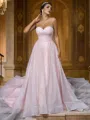 A-Line/Princess Satin Ruffles Sweetheart Sleeveless Sweep Train Wedding Dresses