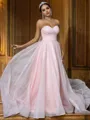 A-Line/Princess Satin Ruffles Sweetheart Sleeveless Sweep Train Wedding Dresses