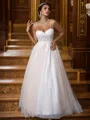 A-Line/Princess Tulle Applique Sweetheart Sleeveless Sweep Train Wedding Dresses