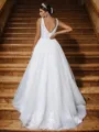 A-Line/Princess Tulle Applique V-neck Sleeveless Sweep Train Wedding Dresses