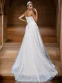 A-Line/Princess Lace Applique V-neck Sleeveless Sweep Train Wedding Dresses