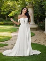 A-Line/Princess Chiffon Ruffles Off-the-Shoulder Sleeveless Sweep Train Wedding Dresses