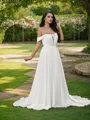 A-Line/Princess Chiffon Ruffles Off-the-Shoulder Sleeveless Sweep Train Wedding Dresses