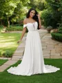 A-Line/Princess Chiffon Ruffles Off-the-Shoulder Sleeveless Sweep Train Wedding Dresses