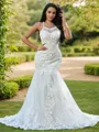 Trumpet/Mermaid Lace Ruffles Spaghetti Straps Sleeveless Sweep Train Wedding Dresses